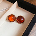 Round Faceted Stud Earrings in Amber Brown or Black view 6