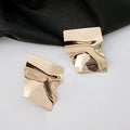 Gold and Silver Crumpled Square Statement Stud Earrings view 6