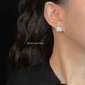 Silver Brushed Flower Stud Earrings Blue Center Stone view 2