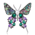 Shell Butterfly Dangle Brooch With Faceted Crystals And Polished Metal Details view 1