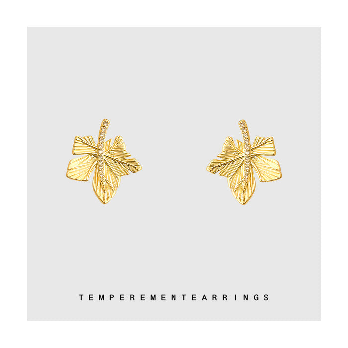 Gold Maple Leaf Earrings Crystal Vein Post and Clip Styles