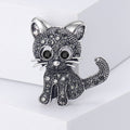 Crystal Kitten Metal Brooch with Wide-eyed Cat with Crystal-covered Body and Curled Tail view 6