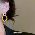 Gold Tone Twisted Diamond Drop Earrings with Textured Studs view 3