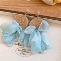 Raffia Disc And Fabric Petal Drop Earrings In Two Colors view 7
