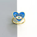 Gold Tone Heart Multicolor Crystal Evil Eye Adjustable Rings in Three Colors view 4
