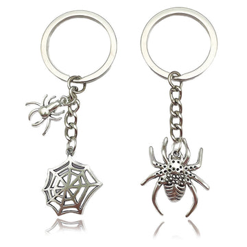 Silver-Tone Metal Spider And Spider Web Charm Keychains, 2 Styles