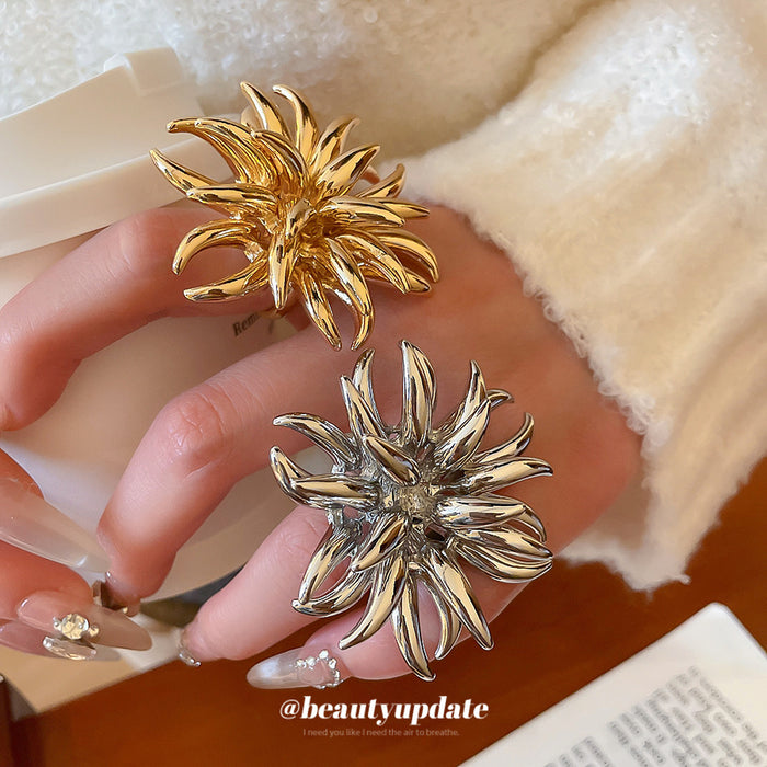 Oversized Metal Spiky Flower Open Statement Ring 2 Tones