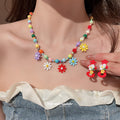 Multicolor Flower Bead Necklace Or Red White Floral Drop Earrings view 1