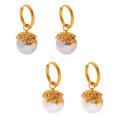 Gold Hoop Earrings Shell Pearl Flower Caps Two Colors view 5