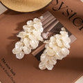 White Shell Look Petal Cascade Statement Long Stud Earrings view 2