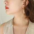 Hammered Ball Chain Bar Zirconia Drop Earrings Gold Steel view 7