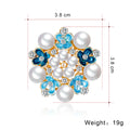 Blue Aqua Silver Tone Flower Crystal Pearl Look Metal Brooch Pin view 2