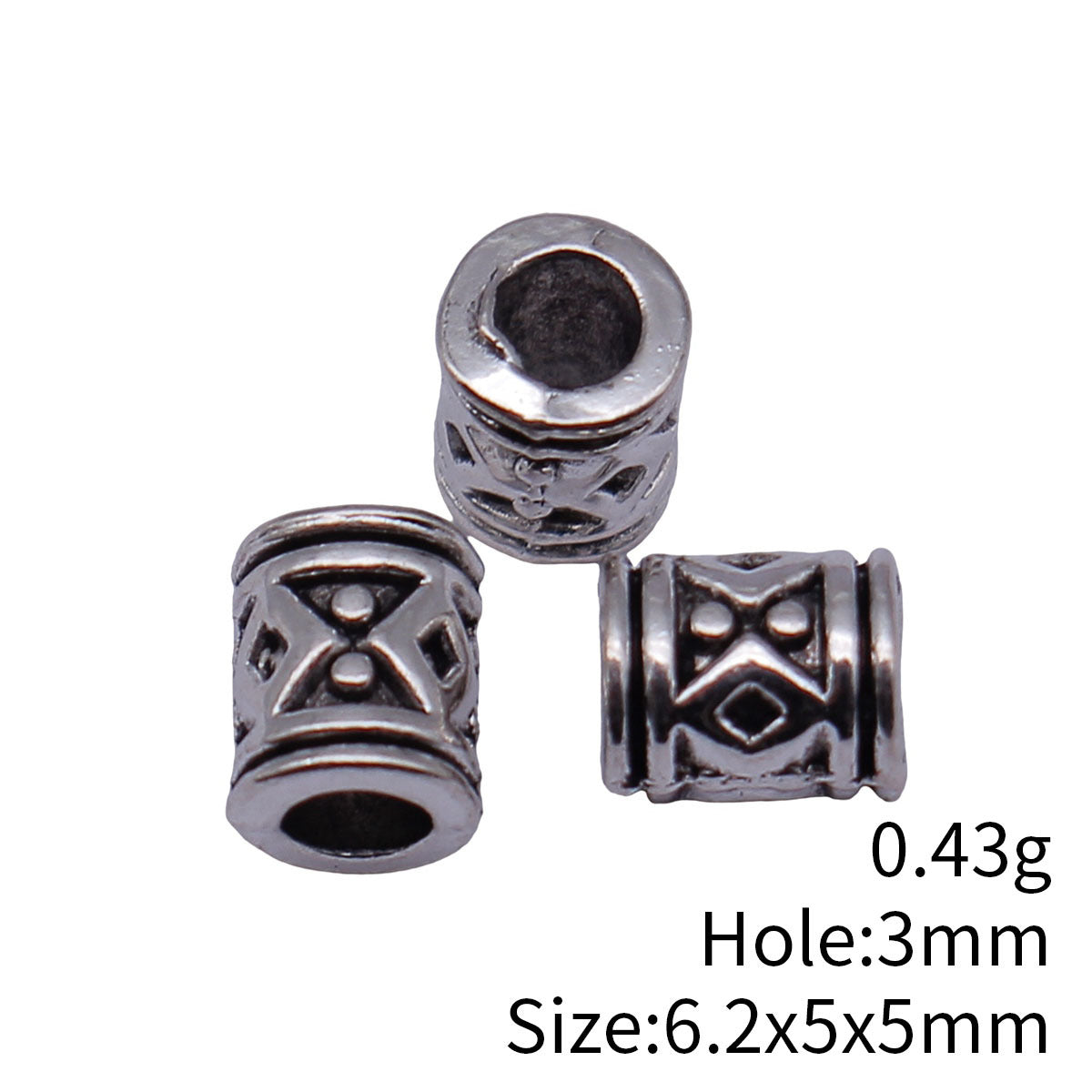 6.2x5x5mm 0.43g Antique Silver Zinc Alloy Diamond Pattern Tube Beads for Bracelet Necklace Jewelry Making