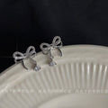 Silver Tone Clear Pavé Open Bow Stud Earrings Drop Stone view 3
