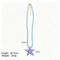 Four Color Round Bead Necklaces With Gold Tone Starfish Pendants view 8