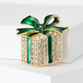 Crystal Christmas Gift Box Brooch Pin in Red or Green view 2