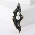 Curved Leaf Brooch with Pearl Cluster in Three Enamel Colors view 8