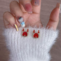 Red Enamel Cartoon Dragon Stud Earrings Rhinestone Border view 3