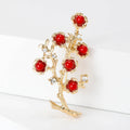 Gold Tone Branch Brooch With Five Red Bead Blossoms view 4
