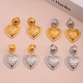 Hammered Heart Drop Earrings Gold Steel Mixed Tones view 3