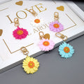 Gold Tone Colorful Daisy Clip Keychains in Six Colors view 3