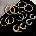 Textured and Smooth C Hoop Earrings in Gold and Silver Tones view 1