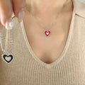 Double Sided Red Black Enamel Heart Ball Chain Necklace view 4