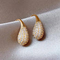 Gold Teardrop Full Pave Cubic Zirconia Hook Drop Earrings view 1