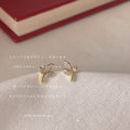 Gold Mini Leaf Sprig Stud Earrings Clear Crystal Pave view 3