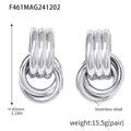 Triple Ribbed C-Shape Linked Circle Drop Earrings Gold Steel view 7