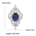 Silver Tone Filigree Brooch Oval Crystal Clear or Blue view 4