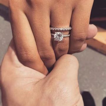 Silver Tone Solitaire Crystal Two Piece Ring Set