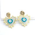 Gold Tone Pearl Outline Heart Evil Eye Stud Drop Earrings view 9