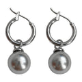 Silver Tone Latch Hoop Gray Pearl Drop Earrings Pair view 5