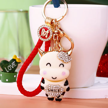 Jeweled Smiling Calf Keychains in Five Colors with Matching Fortune Loops