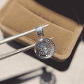 Silver Tone Round Double Halo CZ Pendant Necklace Chain view 3