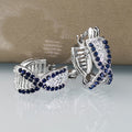 Silver Tone Blue Crystal Crossover Hoop Earrings Jewelry view 3