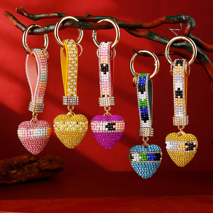Geometric Crystal Heart Keychains with Matching Jeweled Wrist Straps