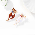 Red Gold Tone Cat Enamel Two Designs Metal Brooch Pin view 3