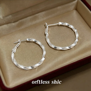 Silver-Tone Twisted Frosted Texture Hoop Earrings Copper Base