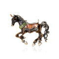 Enamel Running Unicorn Brooch Blue or Brown Antique Finish view 2