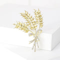 Gold Crystal Wheat Bouquet Brooch Pin With Tied Stems view 2