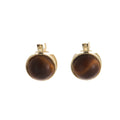 Brown Tiger Eye Look Gold Tone V Frame Stud Earrings view 5