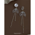 White Pearl Stud Clear Mermaid Tail Tassel Earrings view 3