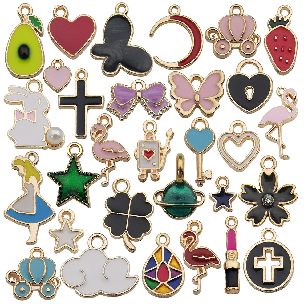 Enamel Zinc Alloy Four Leaf Clover Avocado Strawberry Star Charm Pendant for DIY Jewelry