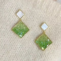Gradient Glass Diamond Drop Earrings In Brown And Green view 1