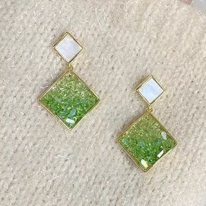 Gradient Glass Diamond Drop Earrings In Brown And Green