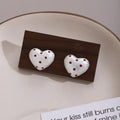 Large White Heart Red and Black Polka Dot Stud Earrings view 6