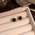 Brown Tiger Eye Look Round Stud Earrings in Two Sizes view 7