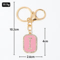 Pink Enamel Rhinestone Initial Letter Tag Keychain A-Z view 3